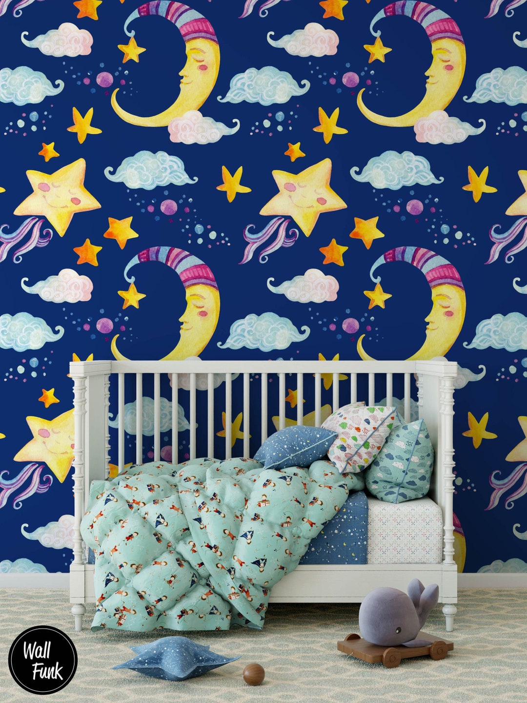 Cute Stars and Moon Nursery Wallpaper, Removable Nursery Wallpaper