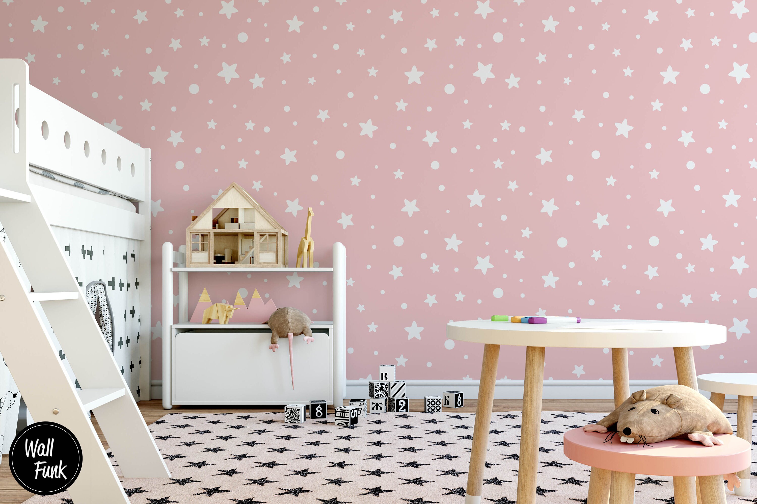Pink Stars Nursery Wallpaper Removable Temporary Stick on Etsy UK