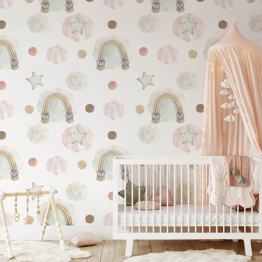 Rainbow Nursery Wallpaper, Boho Nursery, Rainbow Removable Wallpaper ...