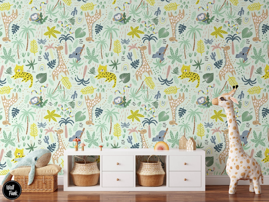 Safari Nursery Wallpaper Jungle Nursery Wallpaper Childrens Etsy