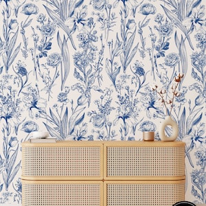 Fond d'écran floral amovible, bâton temporaire activé par l'eau sur le décor mural floral de papier peint, papier peint amovible floral, F #144
