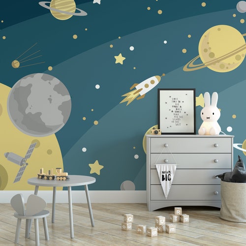 Space Wall Art Removable Kids Nursery Wallpaper Wall Decor Etsy
