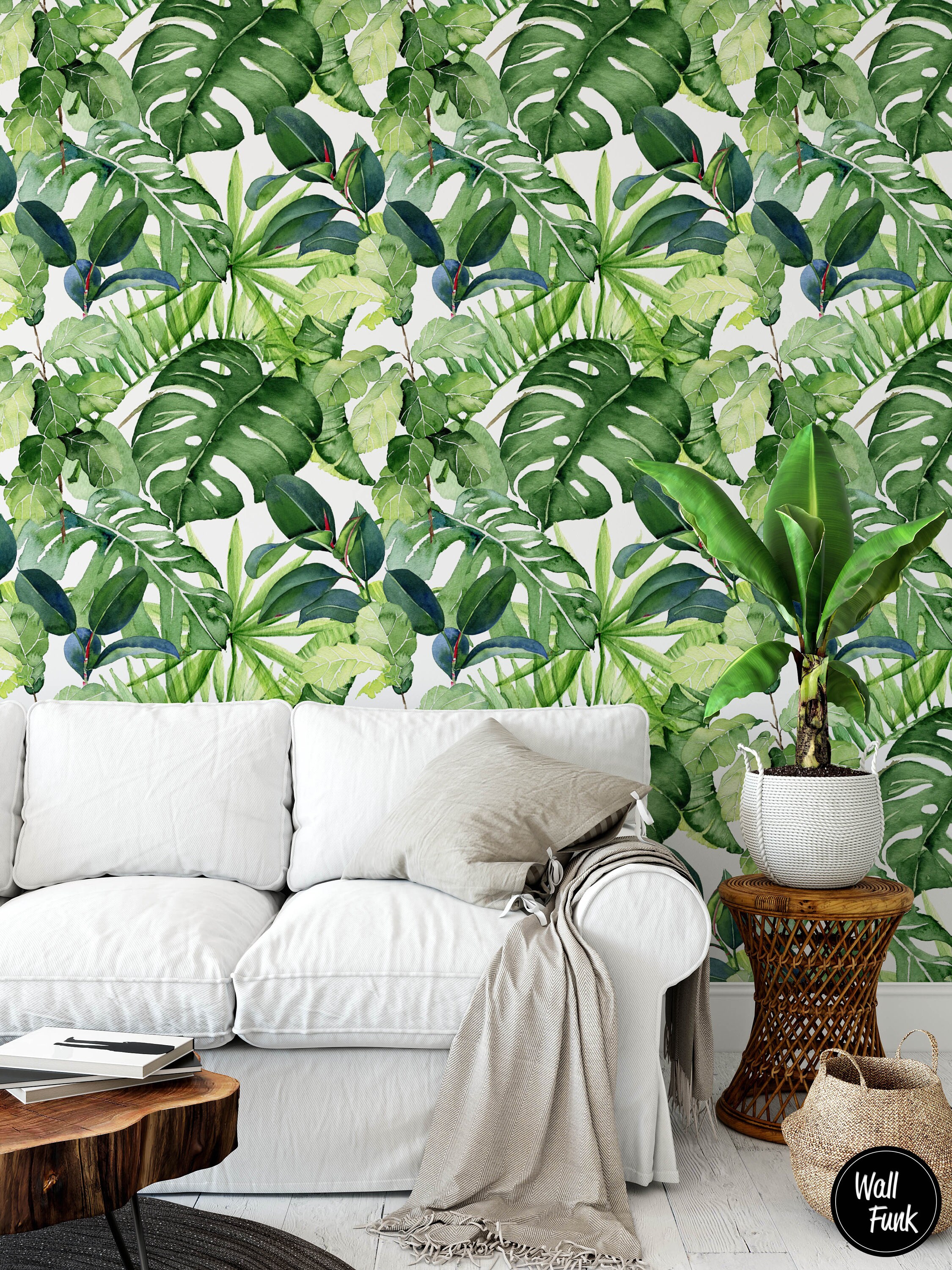 Banana Leaf Wallpaper Removable Banana Leaf Wallpaper Floral Etsy UK