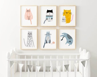 Scandi Meow Cat Circle Animal Typography Home Baby Girl Boy Unisex Nursery Kid Room Bedroom Gallery Poster Gicl\u00e9e Print Picture Wall Art