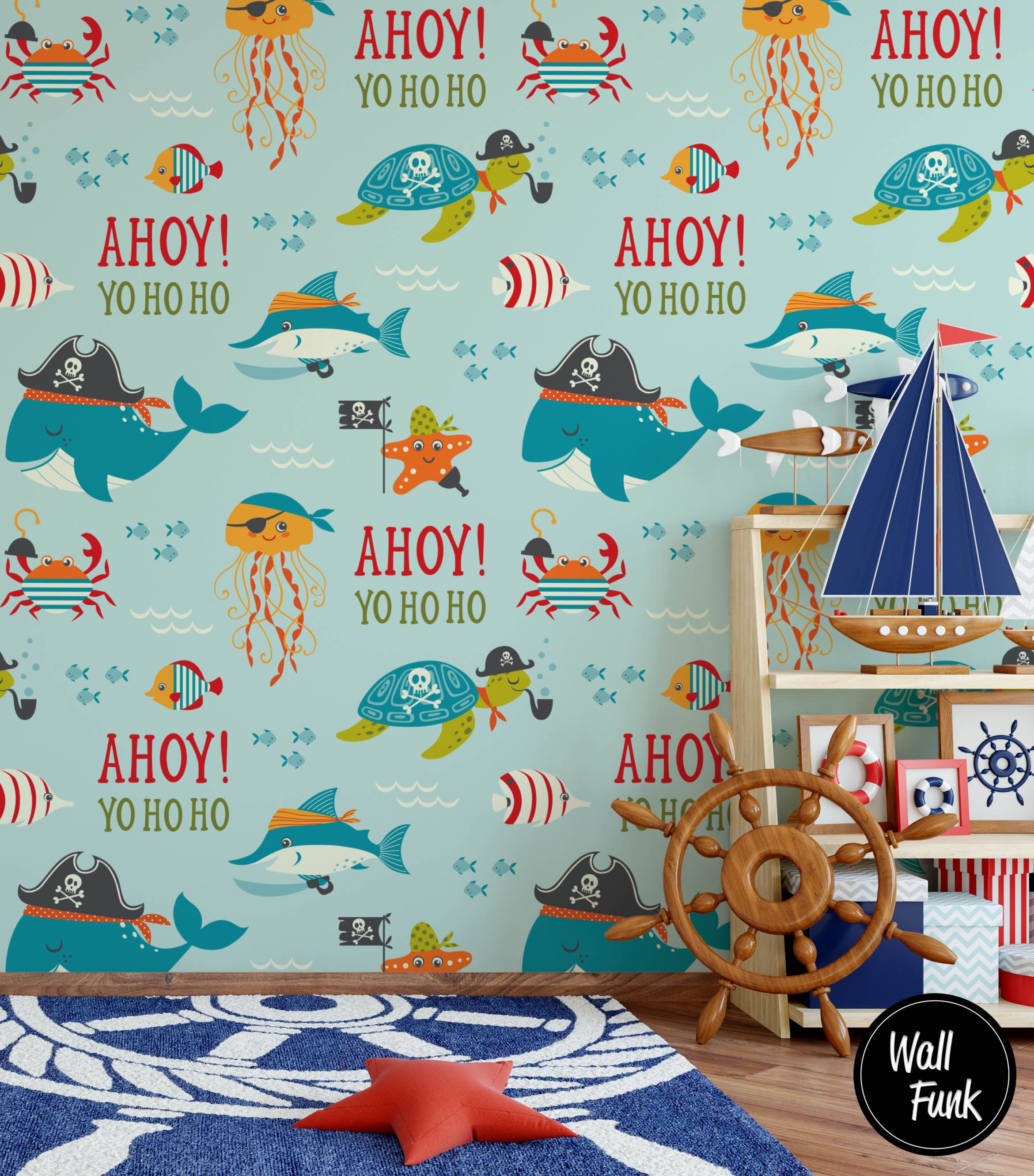 Ocean Theme Wallpaper Blue Nursery Wallpaper Removable Etsy
