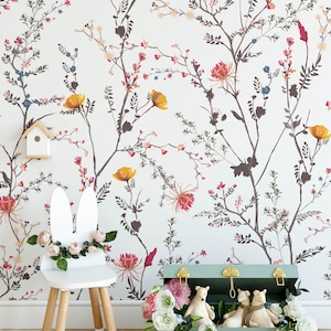 Floral Nursery Wallpaper, Nursery Wallpaper, Childrens Nursery Wallpaper, Nursery Floral Wallpaper, Removable Wallpaper Nursery, N#709