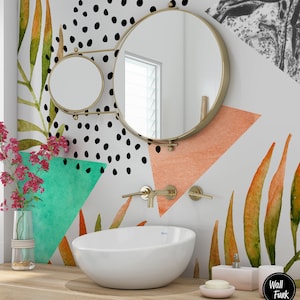 Carta da parati moderna geometrica rimovibile, decorazione per bagno e camera da letto, arte murale astratta per ingresso, murale decorativo floreale per ufficio
