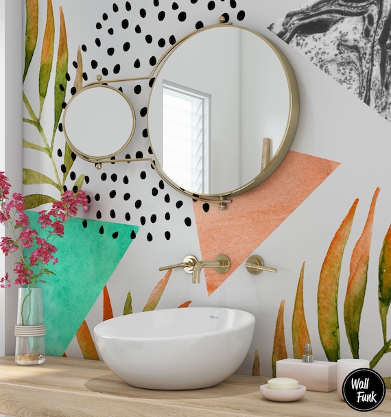 Papel pintado moderno geométrico extraíble, decoración de baño y  dormitorio, arte de pared con característica de entrada abstracta, mural  decorativo floral con acento de oficina -  México