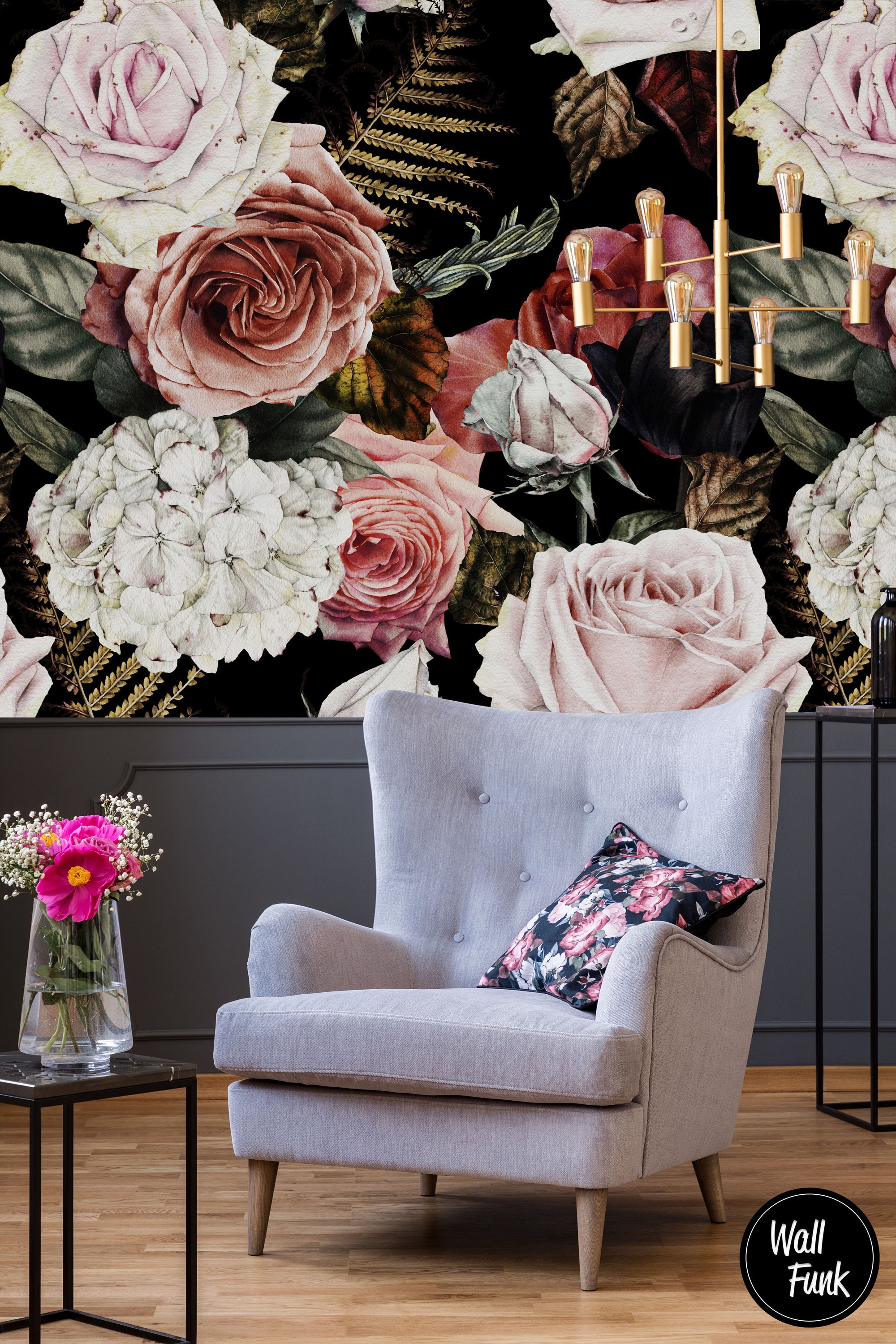 Removable Floral Wallpaper Water Activated Temporary Stick On Etsy