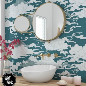 Sky Wallpaper, Removable Clouds Wallpaper, Recycled Water Activated Adhesive Wallpaper, Asian Art Removable Wallpaper Decor, AS#08