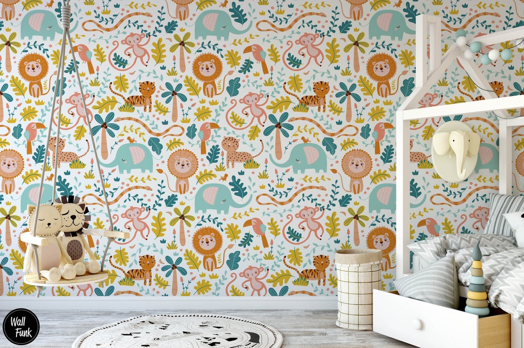 Safari Nursery Wallpaper, Jungle Nursery Wallpaper, Childrens Safari Nursery Wallpaper, Children