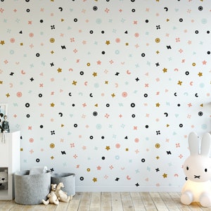 Funky Shapes Nursery Wallpaper, Bastone temporaneo rimovibile sulla carta da parati Per bambini Nursery Decor, Carta da parati rimovibile per bambini, N # 14
