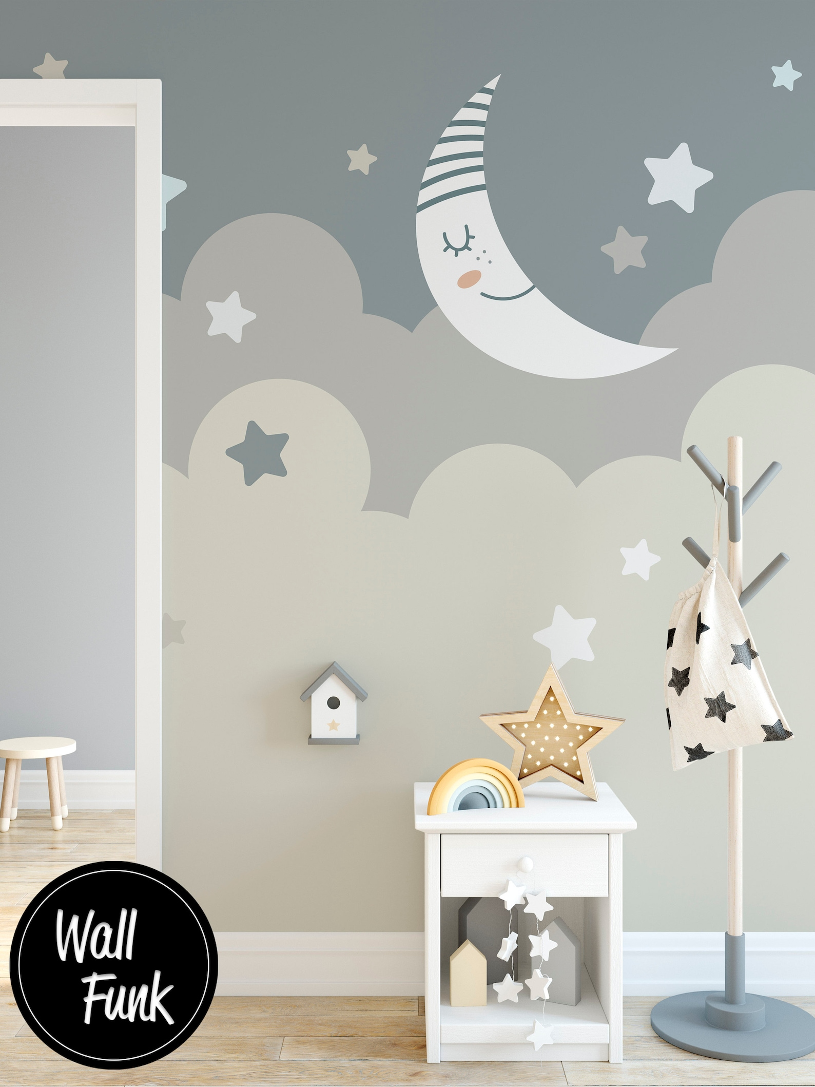 Stars and Moon Nursery Wallpaper, Removable Nursery Wallpaper Childrens Nursery Decor, Childrens