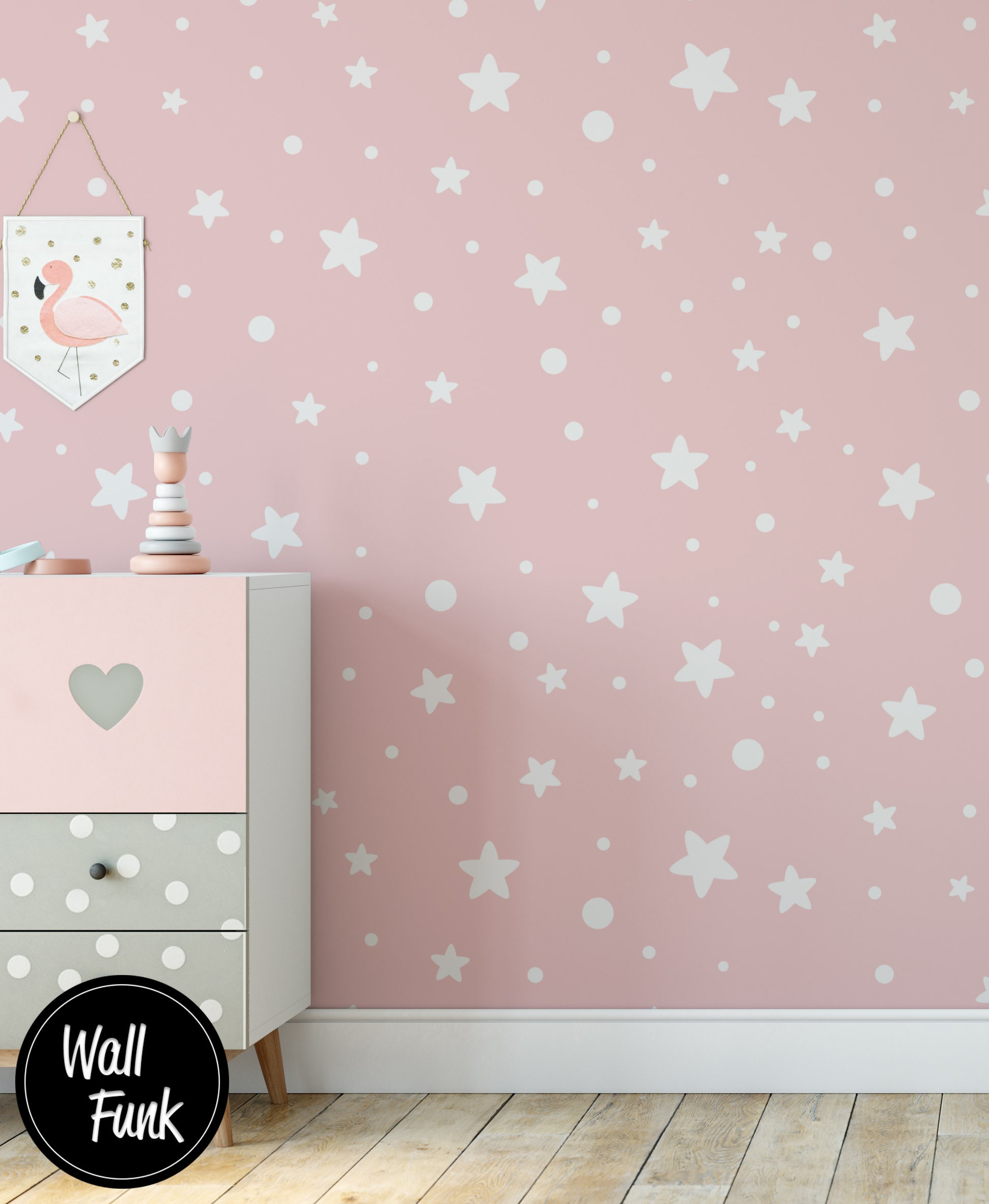 Pink Stars Nursery Wallpaper Removable Temporary Stick on Etsy UK