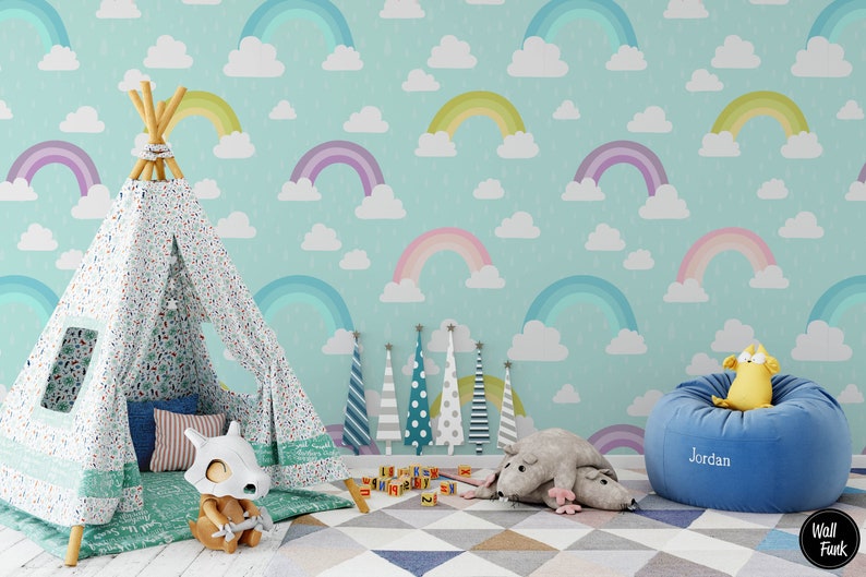 Rainbow Nursery Wallpaper, Boho Nursery, Rainbow Removable Wallpaper, Children's Nursery Wallpaper, Kid's Removable Wallpaper Decor, N146 image 4