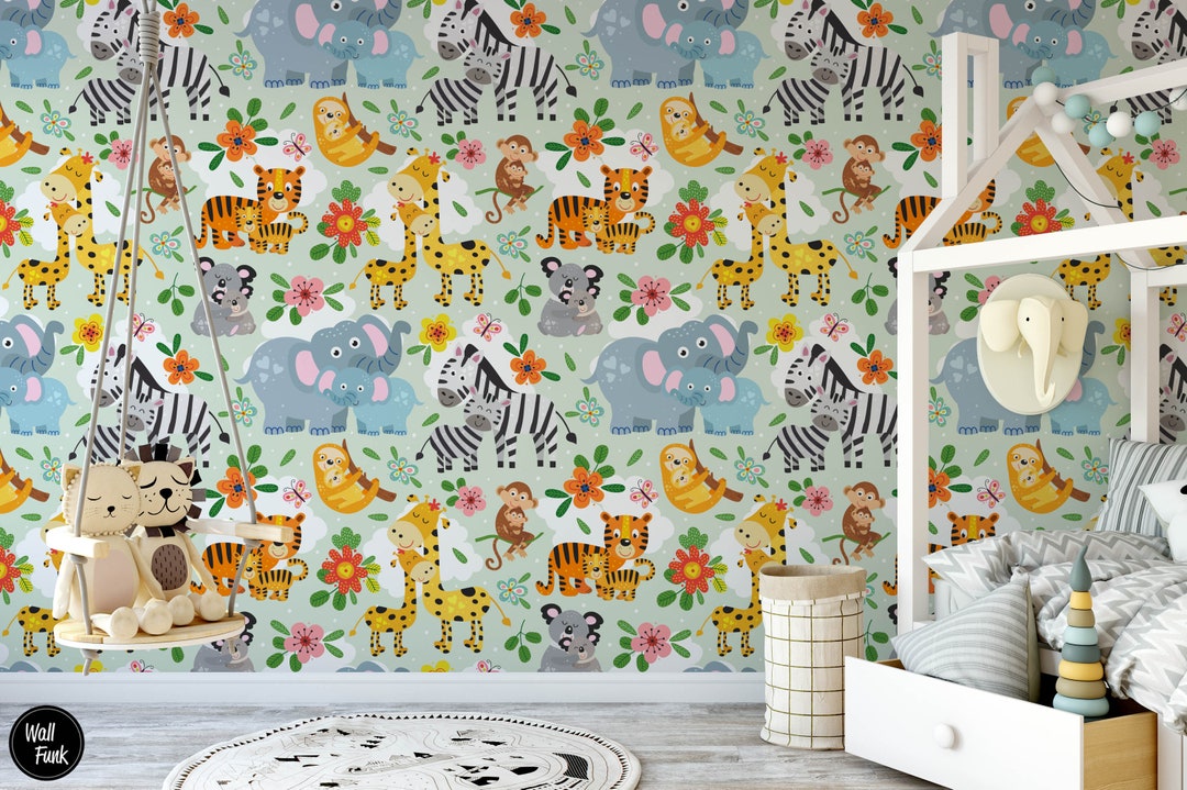 Safari Nursery Wallpaper, Jungle Nursery Wallpaper, Childrens Safari