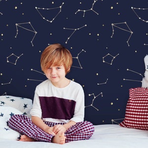 Sternbild Kinderzimmer Tapete, abnehmbare temporäre Klebetapete Kinderzimmer Tapete, Kinder abnehmbare Tapete, N#79