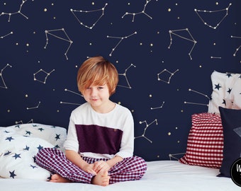 Constellation Nursery Wallpaper, Removable Temporary Stick On Wallpaper Childrens Nursery Wallpaper, Childrens Removable Wallpaper, N#79