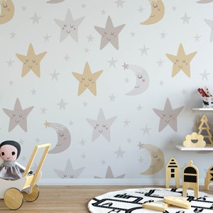 Cute Stars and Moon Nursery Wallpaper, Removable Nursery Wallpaper ...