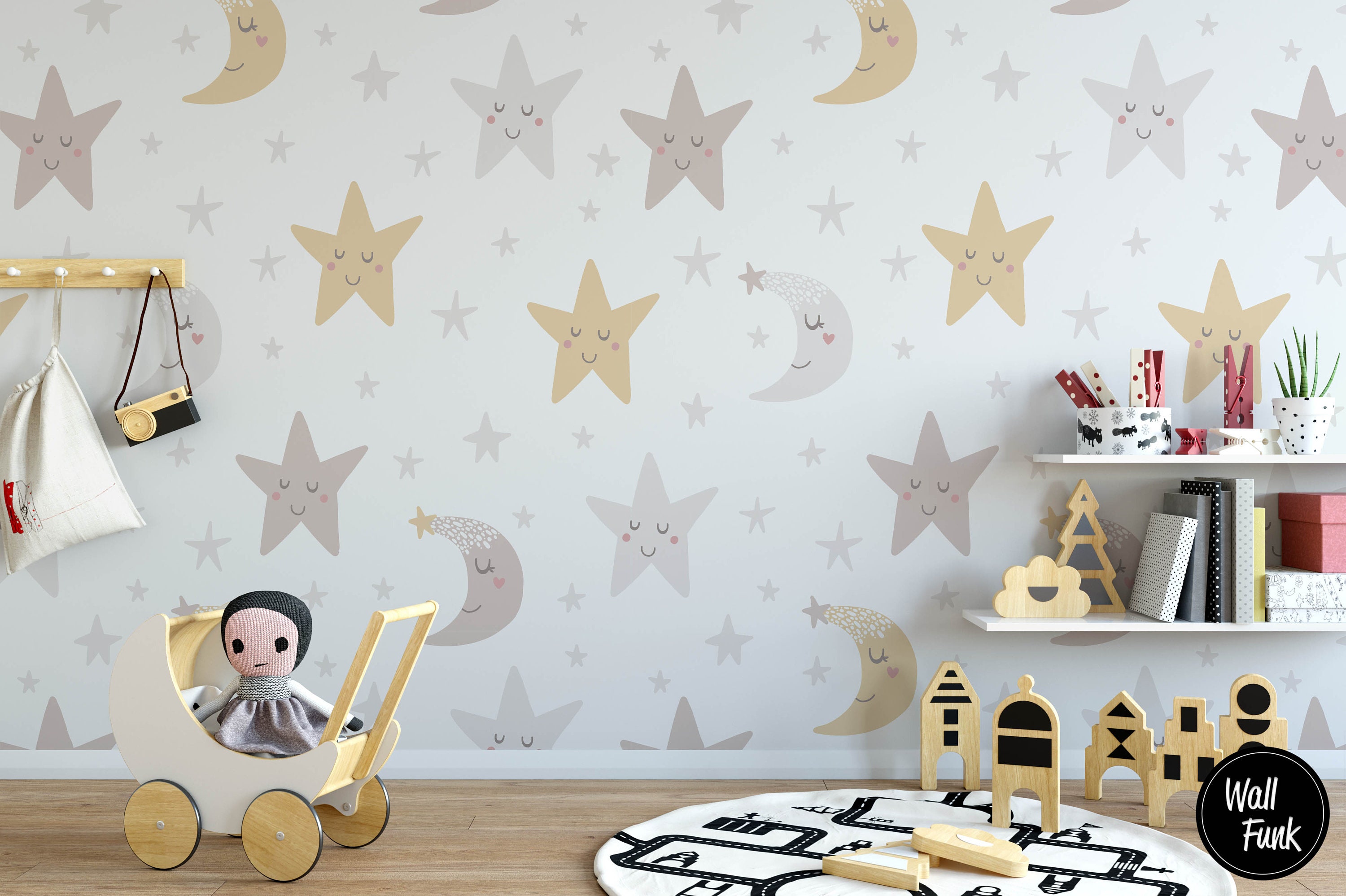 Cute Stars and Moon Nursery Wallpaper Removable Nursery Etsy UK