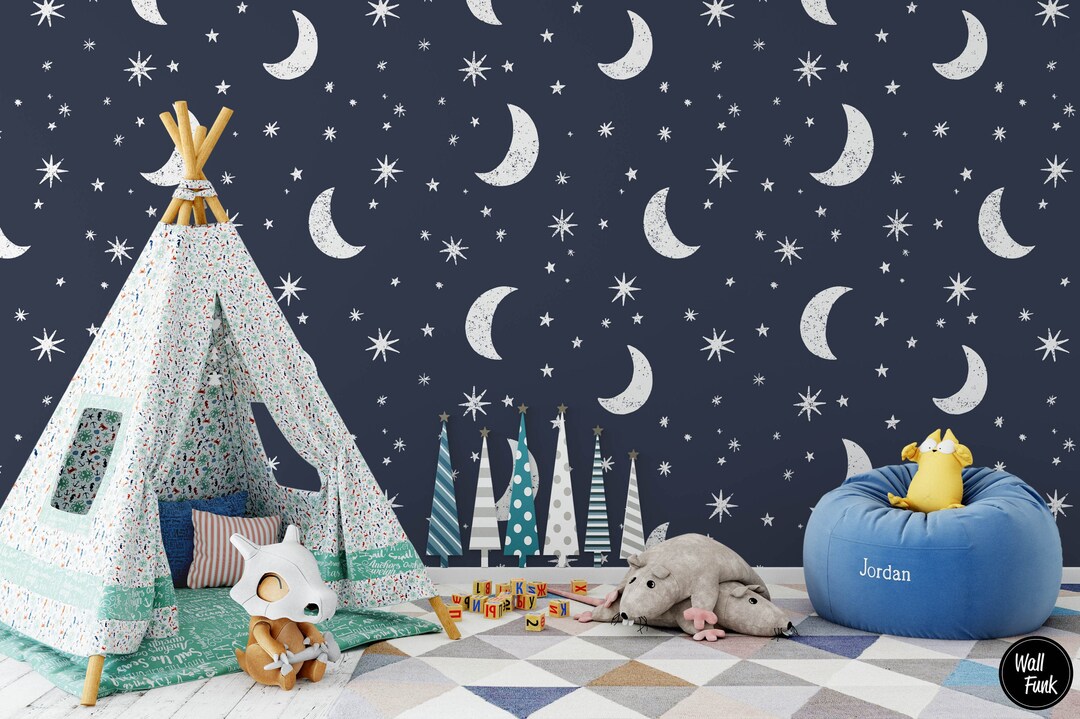 Stars and Moon Nursery Wallpaper Removable Nursery Wallpaper Etsy