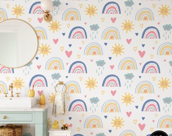 Rainbow Nursery Wallpaper, Boho Nursery, Rainbow Removable Wallpaper, Children's Nursery Wallpaper, Kid's Removable Wallpaper Decor N#423