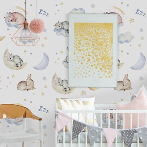 Carta da parati per bambini dell'orso, camera da letto per bambini con animali carini, murale di arte murale, arredamento per la scuola materna per bambini e neonati, stanza dei giochi neutrale di genere, pre-incollato