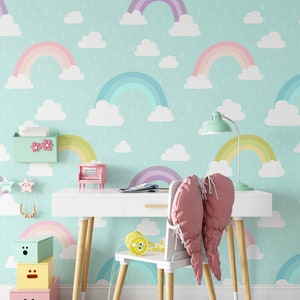 Rainbow Nursery Wallpaper, Boho Nursery, Rainbow Removable Wallpaper, Children's Nursery Wallpaper, Kid's Removable Wallpaper Decor, N146 image 2