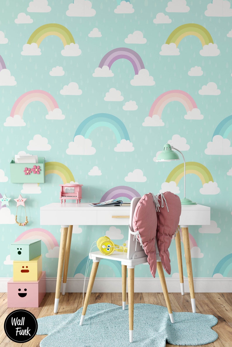 Rainbow Nursery Wallpaper, Boho Nursery, Rainbow Removable Wallpaper, Children's Nursery Wallpaper, Kid's Removable Wallpaper Decor, N146 image 2