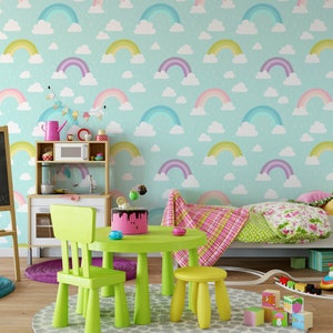 Rainbow Nursery Wallpaper, Boho Nursery, Rainbow Removable Wallpaper, Children's Nursery Wallpaper, Kid's Removable Wallpaper Decor, N146 image 6