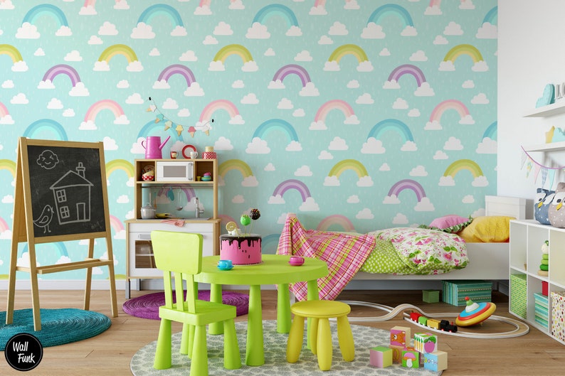 Rainbow Nursery Wallpaper, Boho Nursery, Rainbow Removable Wallpaper, Children's Nursery Wallpaper, Kid's Removable Wallpaper Decor, N146 image 6