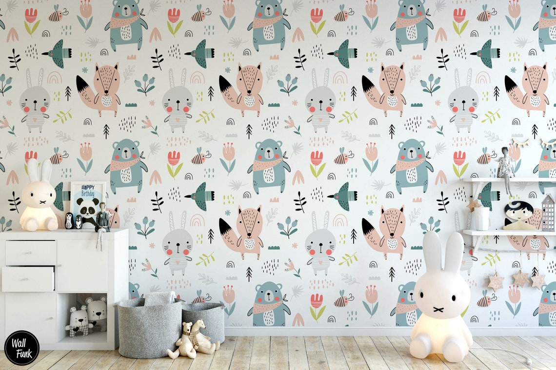 Woodland Nursery Wallpaper Removable Nursery Wallpaper Etsy