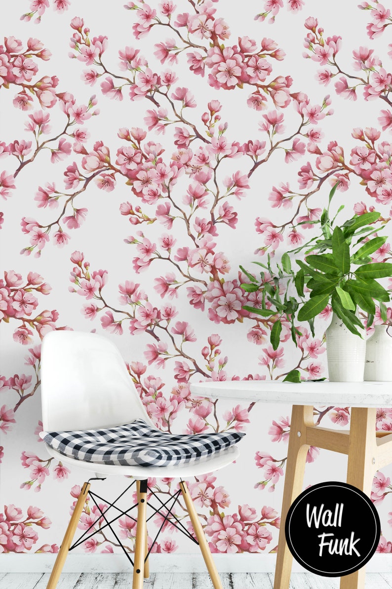 Cherry Blossom Wallpaper Removable Floral Wallpaper Vintage Etsy