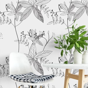 Fond d'écran floral amovible, bâton temporaire activé par l'eau sur le décor mural floral de papier peint, papier peint amovible floral, F #17