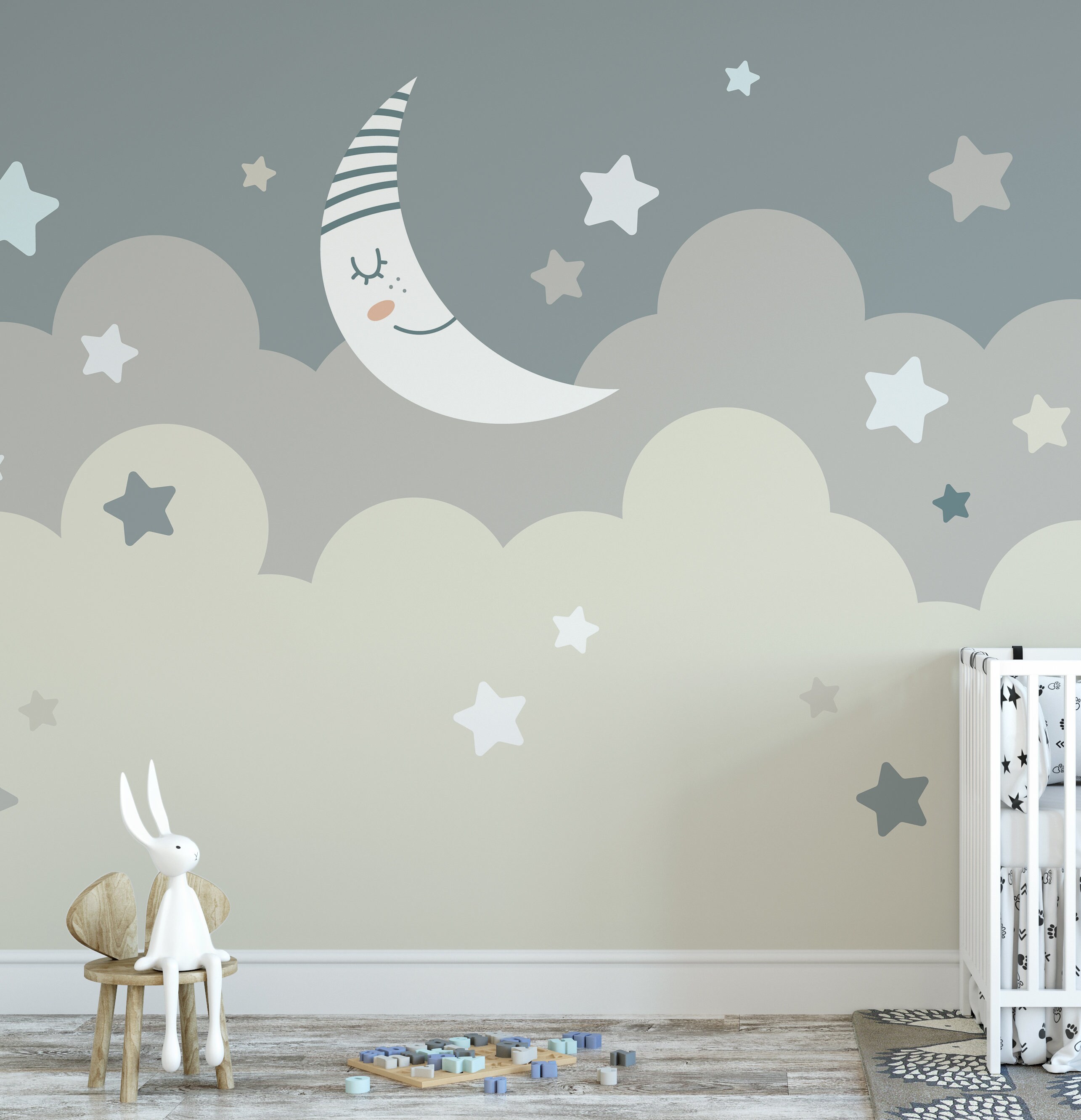 Stars and Moon Nursery Wallpaper Removable Nursery Wallpaper Etsy Canada