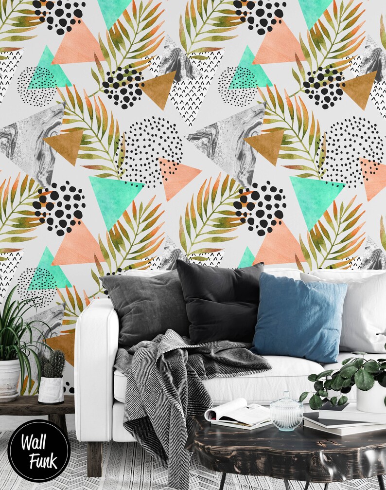 Removable Geometric Wallpaper Water Activated Temporary Stick Etsy UK