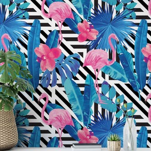 Papier peint floral amovible, papier peint temporaire à coller à l'eau, décoration murale florale, papier peint amovible floral, F#20