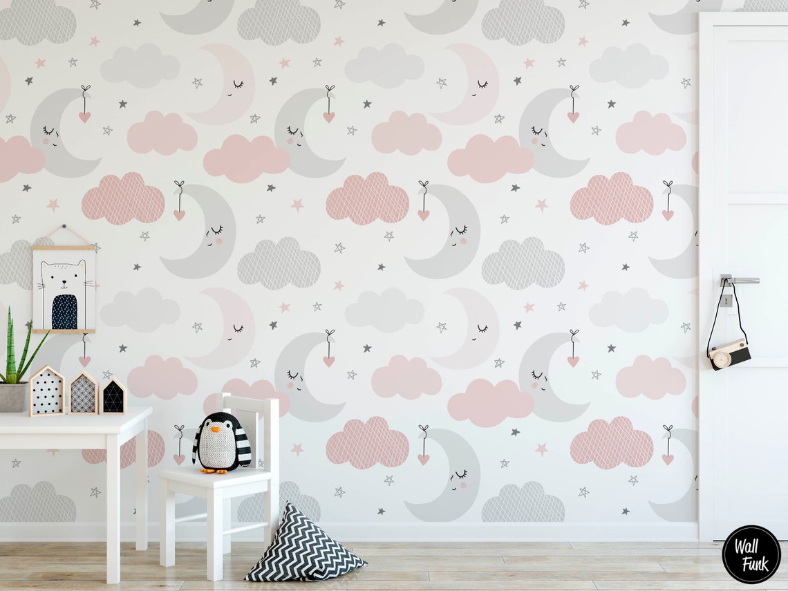 Cute Stars and Moon Nursery Wallpaper Removable Nursery Etsy UK