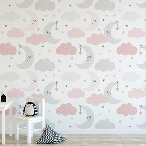 Cute Stars and Moon Nursery Wallpaper, Removable Nursery Wallpaper ...