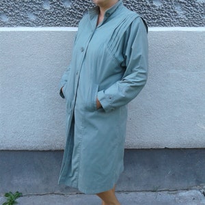 70s Fall overcoat womens Olive Green Coat Vintage Clothing Trench Classic Overcoat Raincoat Size L XL Spring Old school Festival Maincoat
