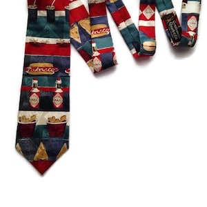 90s Vintage Tabasco tie for men Festival Clothing Necktie Made in USA Funny Colorful Accessories Silk Gift for him Retro Novelty New Orleans