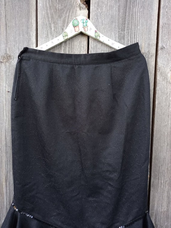90s Black Ruffle skirt women Mid Elegant skirt wi… - image 7