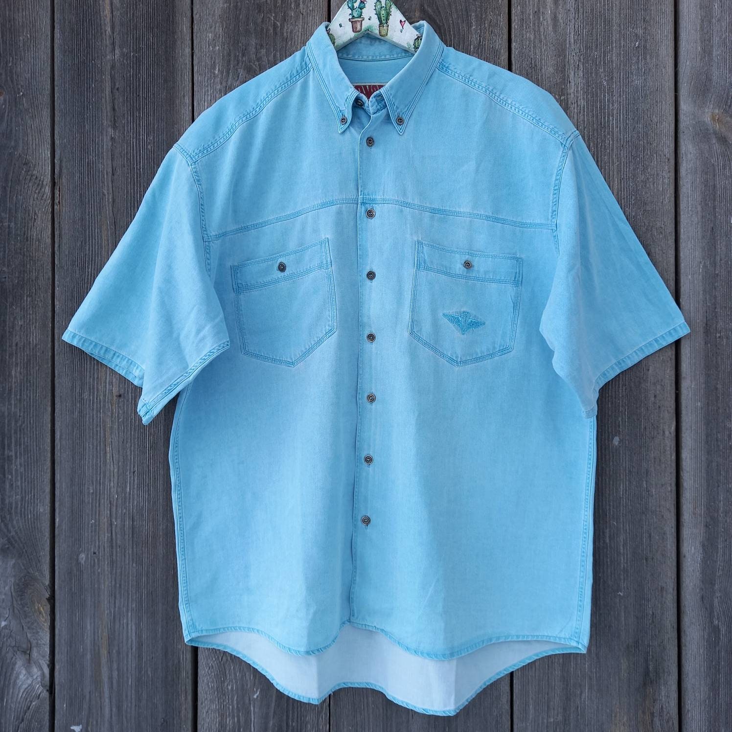 Vintage Cavori Sports Shirt: 90s Blue Cotton Button-down, Size L