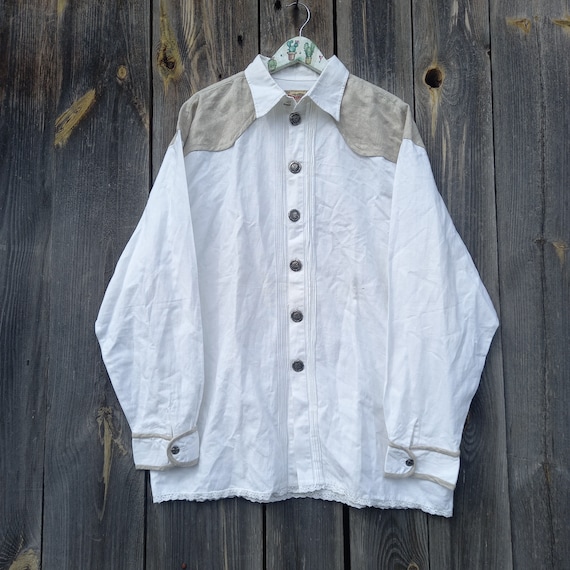 White shirt men Trachten Dirndl Vintage  Austrian… - image 1