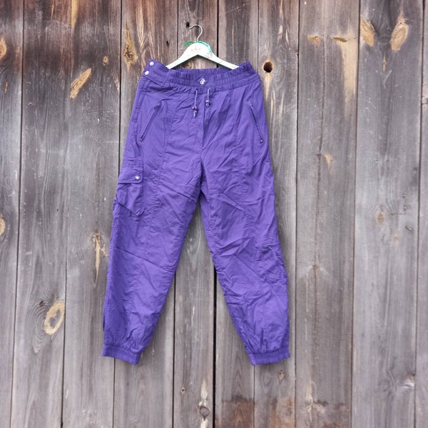 90s Purple ski pants for men Vintage Skiing Trousers Ski Snowboard Snow women Ski bib Size L Snow skiing clothes Retro Sport Winter clothing