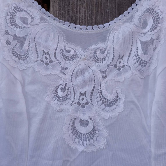70s Vintage nighty dress 80 White nylon Lace Shor… - image 4