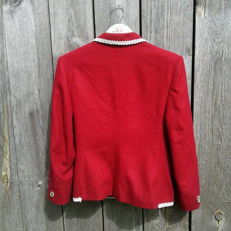 Vintage jacket women 80s 90 Vintage blazer Red retro Size S/M Wool blazer Secretary Clothes Office Women business suits Clothing Long sleeve image 2