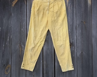 Pantalones de pana amarillos estilo vintage de los años 80: pantalones de algodón de talle alto.