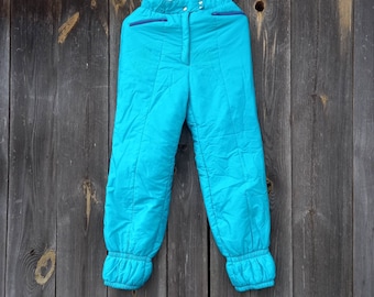 Pantalones de esquí vintage verde azulado de los años 90: pantalones de nieve retro, talla S/M