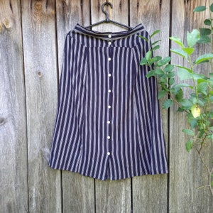 70s Vintage skirt Blue with Front buttons Striped Pencil Skirts button up Clothing Midi L Romantic Clothes for women Elastic High Waist